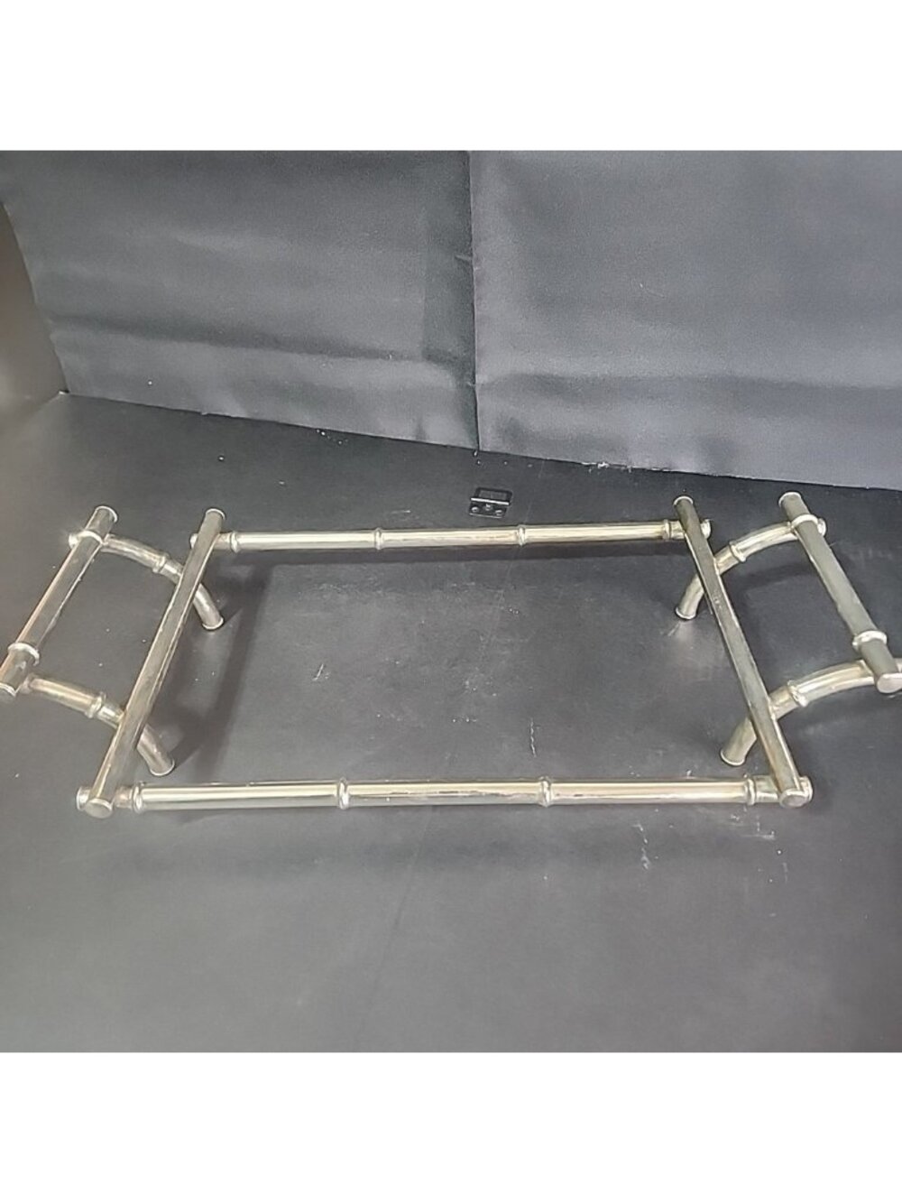 Mid Century Italian Hollywood Regency Faux Bamboo Silverplate Serving Stand